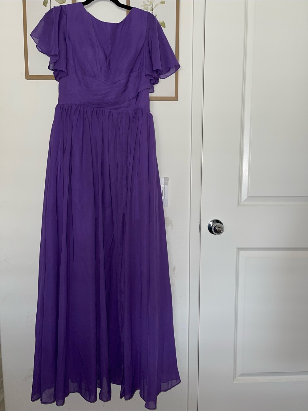 Elegant Purple Flutter Sleeve Maxi Dress